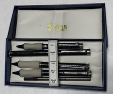 NOS Bill Blass Ballpoint Pen Mechanical Pencil Set 100010-1 Black Leather Chrome
