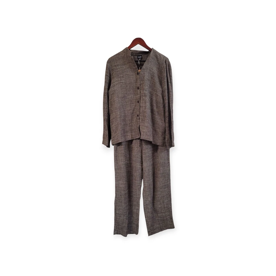 Traje De Colección Eileen Fisher Negro Blanco 3 Piezas Lino Mancha Grande Mediano Pierna Ancha Foto 3 de 4