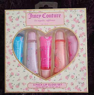 Juicy Couture Kids Lip Gloss Set 5 Pack Shine w/ Vitamins Pink Purple 1.0 oz