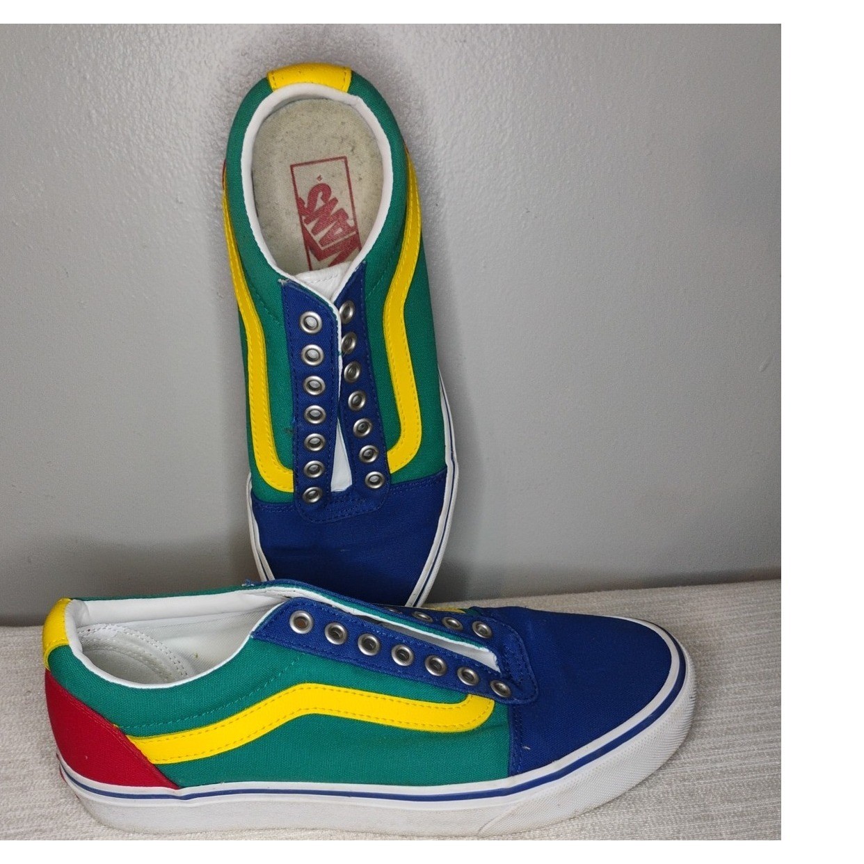 Vans Old Skool Men's 7 Off The Wall Laced Skate Shoes Blue Yellow Green Red Y2K