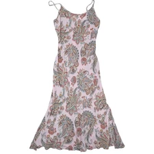 Vintage Charlotte Russe Midi Slip Dress MED Pink Paisley Spaghetti Strap 90's