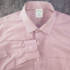 Brooks Brothers Dress Shirt 17 36 Non Iron Classic Red Check Point Collar Supima