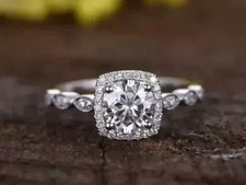 2Ct Round Cut Lab Created Diamond Halo Engagement Ring 14K White Gold Plated