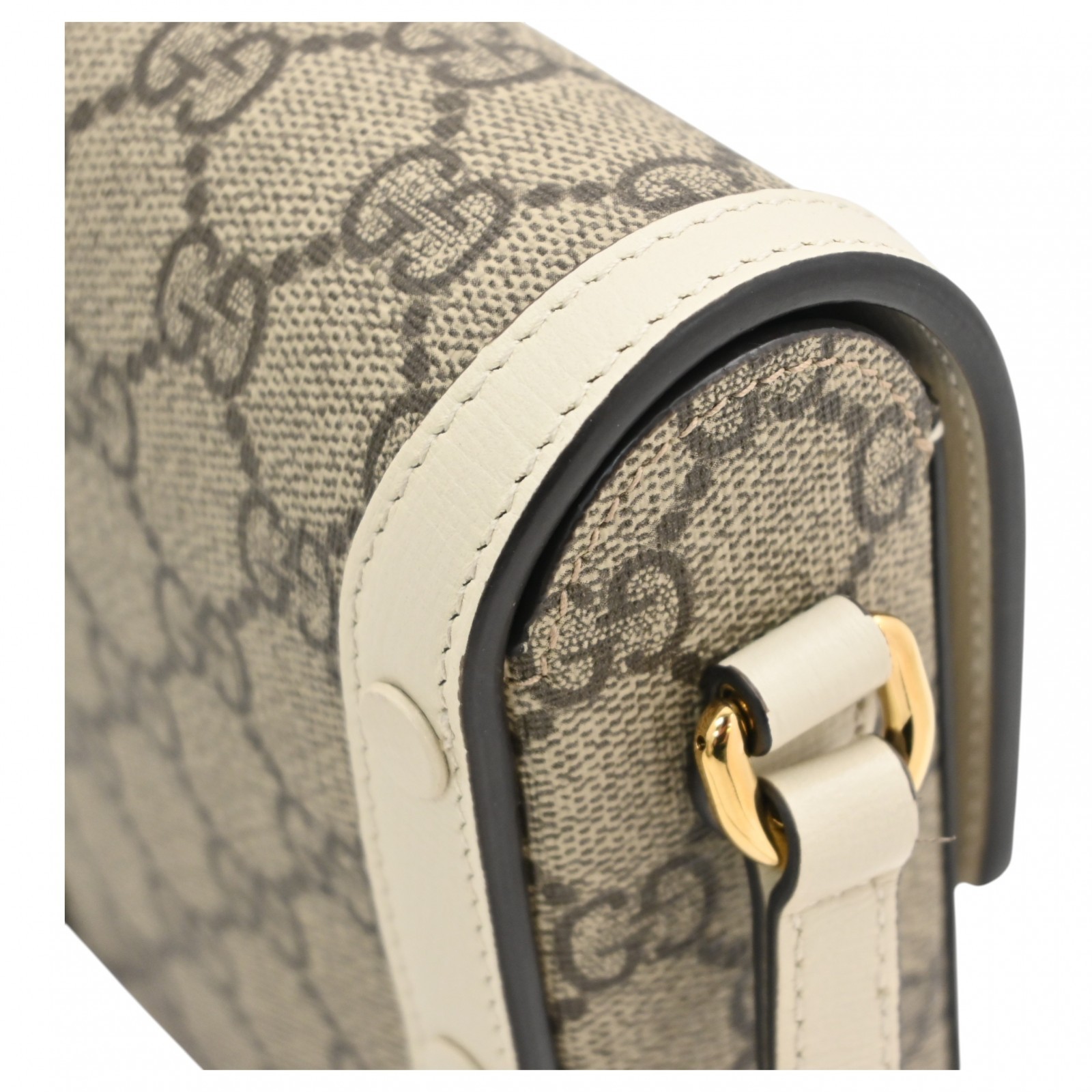 Auth GUCCI GG Supreme Horsebit Shoulder Bag Gold Hardware White Leather gu5858cd thumbnail 9