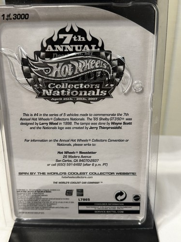 Hot Wheels Collector's Nationals Convention '65 Shelby Ford Mustang GT350 1/3000 - Picture 5 of 8