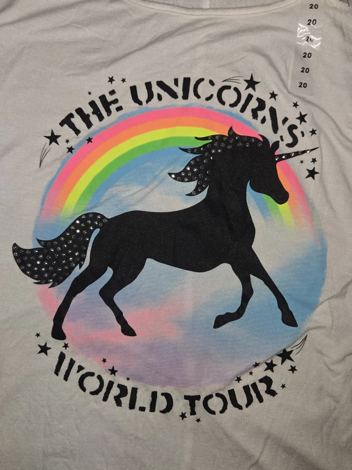 Justice for Girls Unicorns World Tour White Shirt & Headscarf ~Size 20 - Image 3 of 4