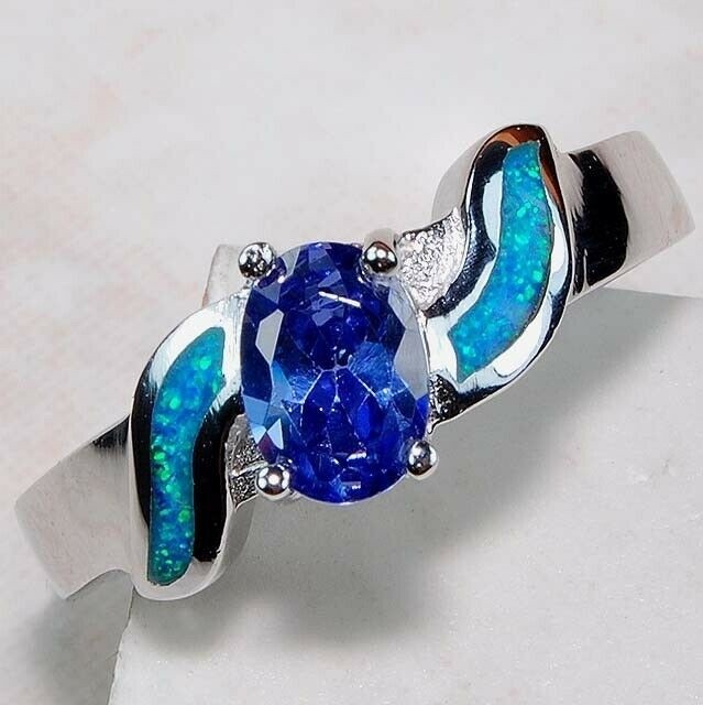 Australian Opal Inlay 925 Sterling Silver Ring Jewelry Sz 7 AB6