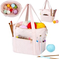 Crochet Bag Organizer for Yarn Storage Velvet Knitting Tote with Pink Accents