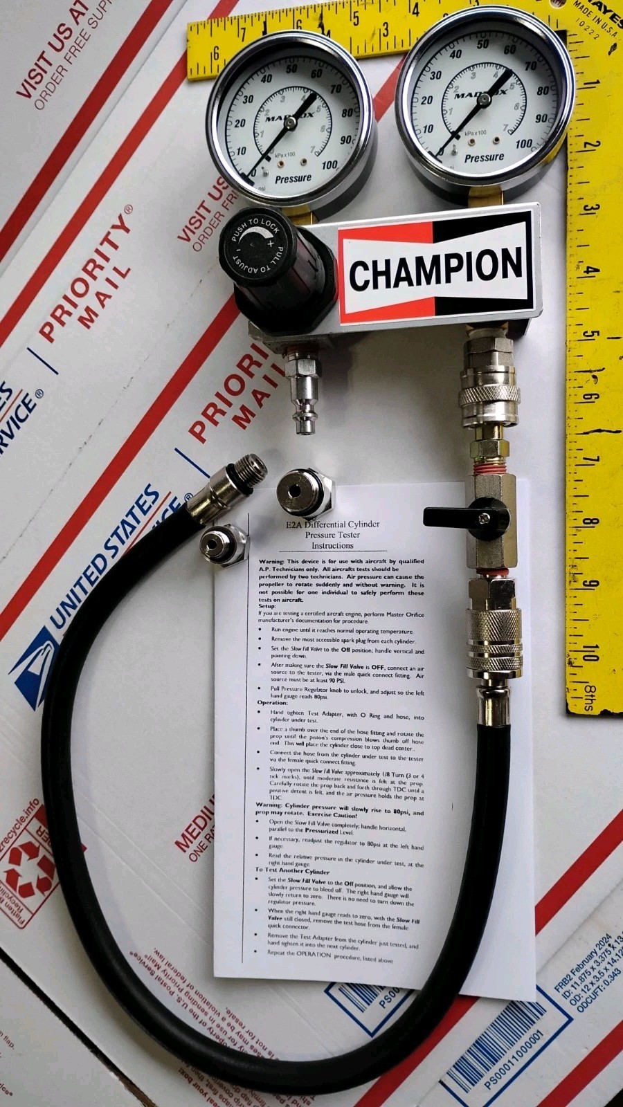 E2 AIRCRAFT CHAMPION COMPRESSION TESTER .040 ORIFICE LYCO CONT ROTAX TESTED GOOD