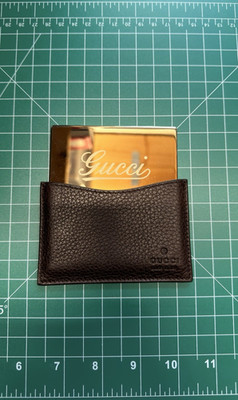 Authentic Gucci Logo Compact Mirror Brown Leather Case Credit Card Size