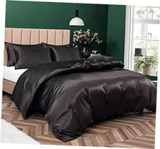 P Pothuiny 5 Pieces Black Satin Duvet Cover King Size Set  Luxury Silk-Like