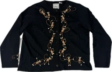 VTG Michael Simon Lite Cardigan Sweater Women’s Large Embroidered Monkeys Beaded