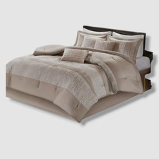 Madison Park Beige Anett Chenille Jacquard Comforter Set 7 Piece-Queen