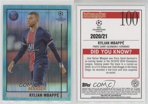 2020 Topps Merlin Collection Chrome UCL Aqua Prism Refractor Kylian Mbappe #100