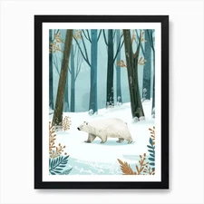 Polar Bear Walking Through A Snow C Framed Wall Art Poster Canvas Print Picture