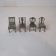 Lenox Williamsburg Kirk Stieff Pewter Chairs Set Of 4 Miniatures 2 3/8” Tall