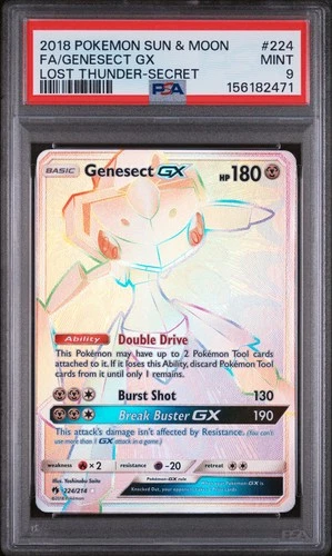 2018 POKEMON SUN & MOON LOST THUNDER SECRET #224 FULL ART/GENESECT GX PSA 9