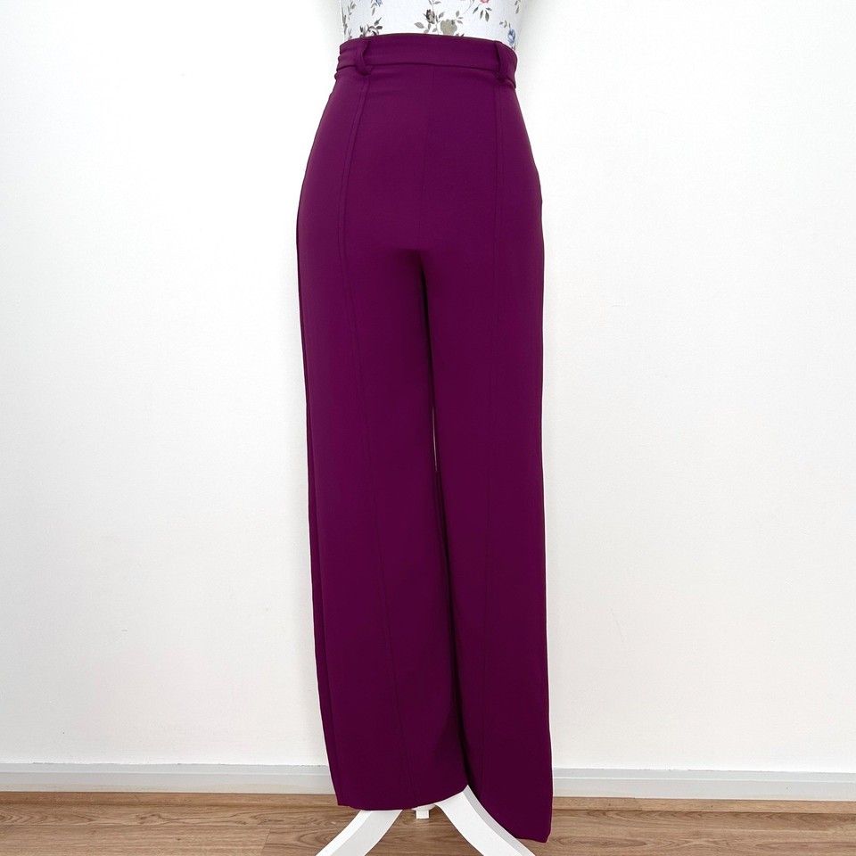 Kookai Pants Size 34 Dark Plum Purple High Waisted Wide Leg Tailored