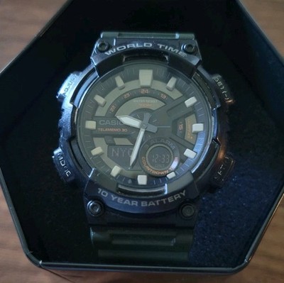 Casio AEQ-110 Series World Time Analog Digital Men's Watch Green Band NO BOX 
