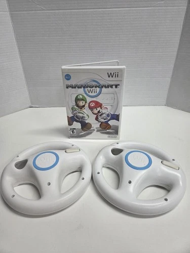 Mario Kart Wii Video Game With Booklet and (2) Wii Wheels (Nintendo,2008) Tested