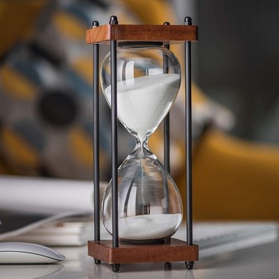 Large Hourglass Timer 30 Minute, Decorative Wooden Sandglass, White 30 min