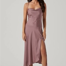 ASTR The Label •Gaia Midi Dress Front Slit Strappy Flirty Mauve/ Purple