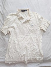 Polo Ralph Lauren Mens Cotton Short Sleeve Polo Solid white navy blue Pony