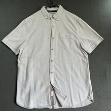 Mantaray Striped Shirt Mens Large Short Sleeve Casual Summer Cotton White Blue L