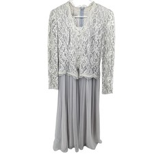 Vintage Scott McClintock Maxi Dress Mother of the Bride Lace Pearl White Gray 4