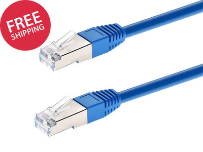 Cat6A 1Ft Blue Patch Cable Double Shielded (S/FTP) 26AWG 10G Pure Bare Copper Mo