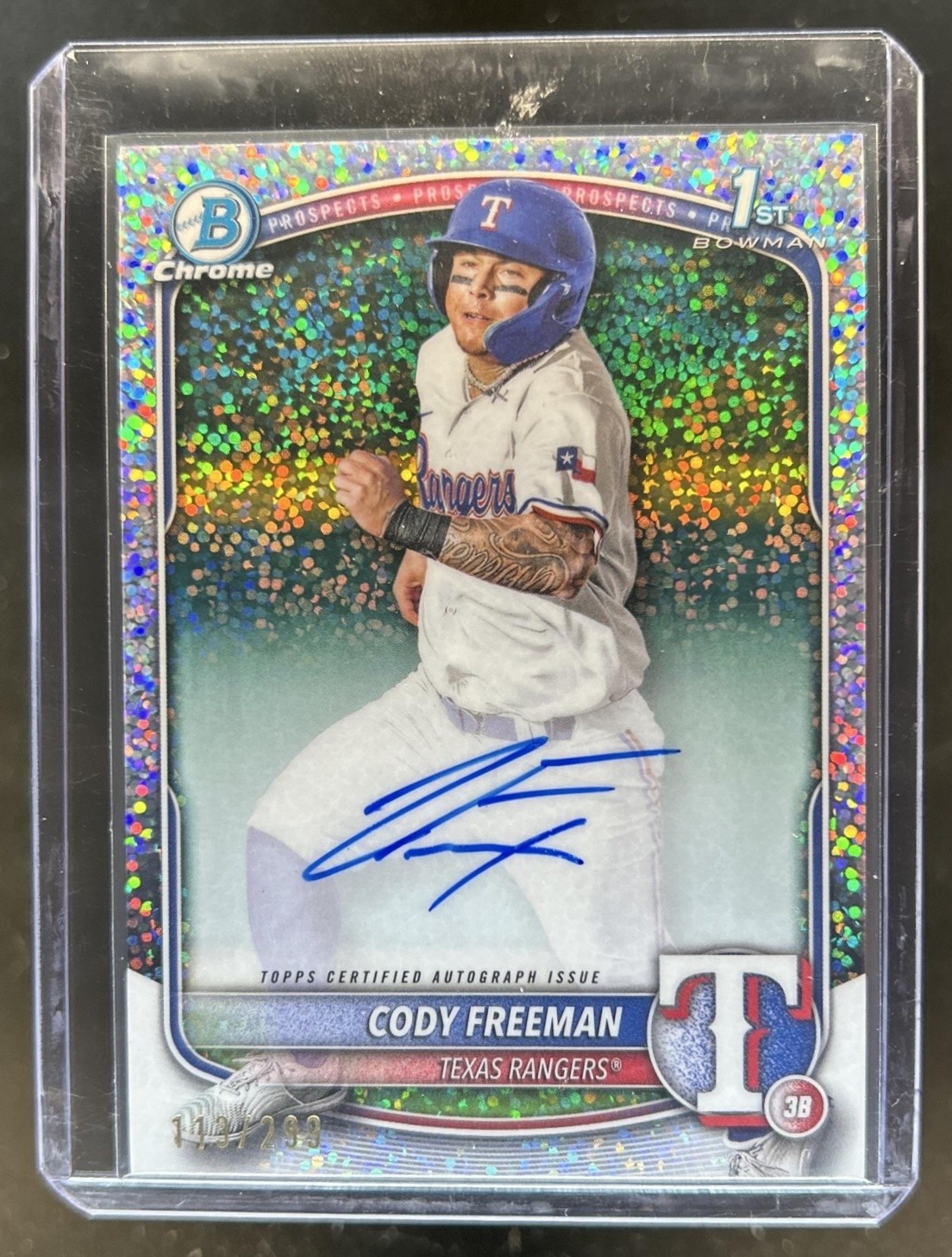 2025 Bowman Cody Freeman Chrome Auto Speckle Refractor 1st #/299 Rangers