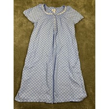 Aria Collection Blue Floral Cotton Short Sleeve Nightgown Lace Trim Pockets S