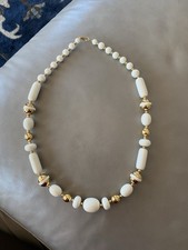 Trifari Vintage Beaded Cream & Gold  Dif Size Beads 24” Necklace Perfect