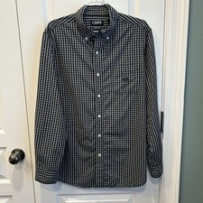 Chaps Men’s Black & White Checkered Long Sleeve Button Up Dress Shirt Size MD