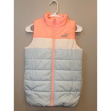 PUMA Girls Puffer Vest Full-Zip Jacket Pastel Pink Blue White Size M 10/12