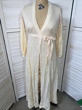 60s Miss Elaine Nylon Peach Long Robe Long Sleeve Empire Waist Tie Belt Sz Small