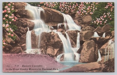 Vintage Linen Postcard Ramsey Cascades Great Smoky Mountains Park