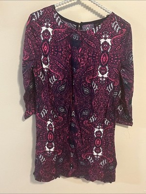 MNG Collection Mango Paisley Shift Dress Pink Black 6