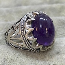 natural Amethyst ring 925 sterling silver mens ring middle eastern jewelry