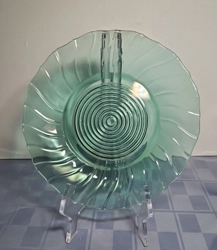 Vintage Jeanette Glass Swirl  Ultramarine Teal 7.5" Salad Lunch Plate