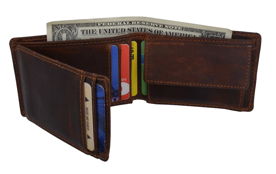 Hunter Brown RFID Blocking Leather Bifold Wallet Coin Holder - Image 2 of 4