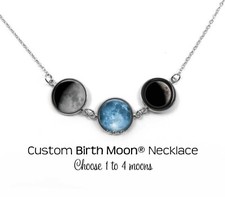 Stainless Steel Custom Birth Moon Necklace with 1, 2, 3, 4 Kids Birthday Charms