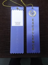 EXCELLENCE blue ribbon with gold foil letters carded w/pin lot of 9