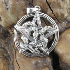 Solid 925 Sterling Silver Ouroboros Serpent  Pentacle Snake Pentagram Pendant