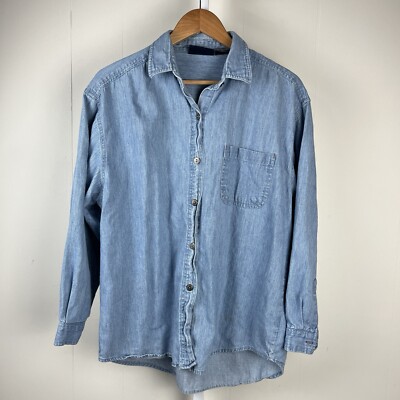 Faded Glory Vintage Y2K Denim Shirt Button Up Top Stripe Womens Large
