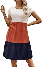 NWT SHEIN Tan Colorblock Short Sleeve Summer Swing Shift Dress Womans Size 4XL