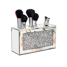 3 Slot Mirrored Makeup Brush Holder Organizer Glass Cosmetics Storage Holders