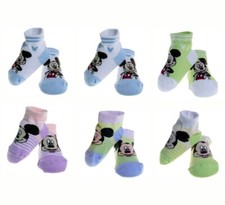 6 PAIR DISNEY BABY MICKEY MOUSE Infant Booties Butins Socks Ages 6-12 Months NEW