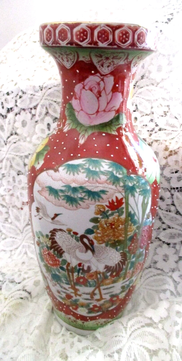 Magnificent Vintage Oriental Chinese Porcelain Vase Hand Painted 35cms