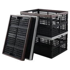 Idotry 42L Plastic Stackable Storage Milk Crate with Handles Heavy Duty (4 Pack)